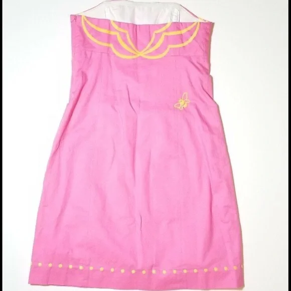 Lilly Pulitzer Bowen Hotty Pink Embroidered Strapless Dress Size 6 - Picture 10 of 13